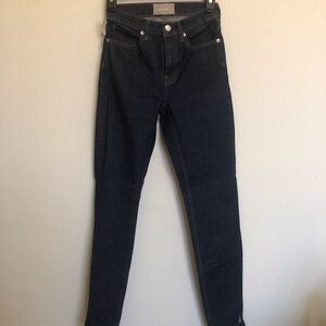 NWOT EVERLANE Size 24 Tall High Rise Skinny jeans/Dark Wash/Stretch/ankle slit